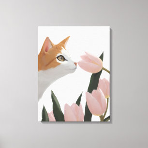 Toile Chat Curieux Floral de Printemps
