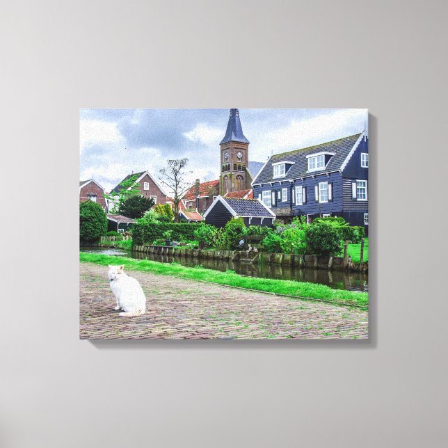 Toile Chat dans le village de pêcheurs traditionnel (Recto)