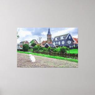 Toile Chat dans le village de pêcheurs traditionnel