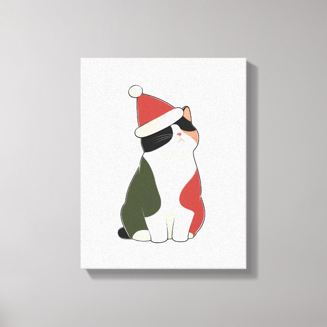 Toile Chat dans un chapeau de Père Noël – Illustration d (Recto)