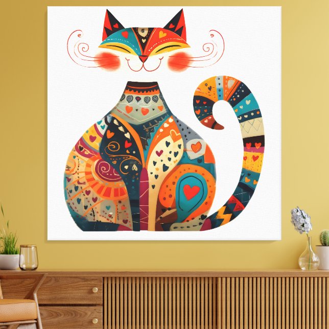 Toile Chat d'art populaire coloré (Insitu(Salon))