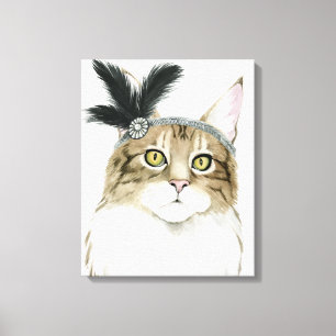 Toile Chat de Downton   orné avec des plumes