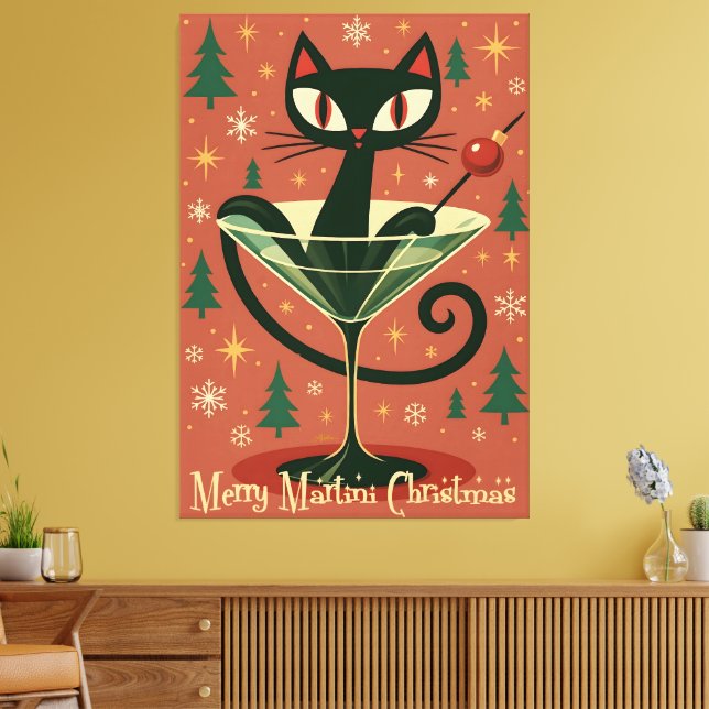Toile Chat de Noël Merry Martini de milieu de siècle (Insitu(Salon))