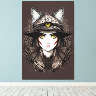 Toile Chat de sorcière Halloween Déplaisant Portrait mig