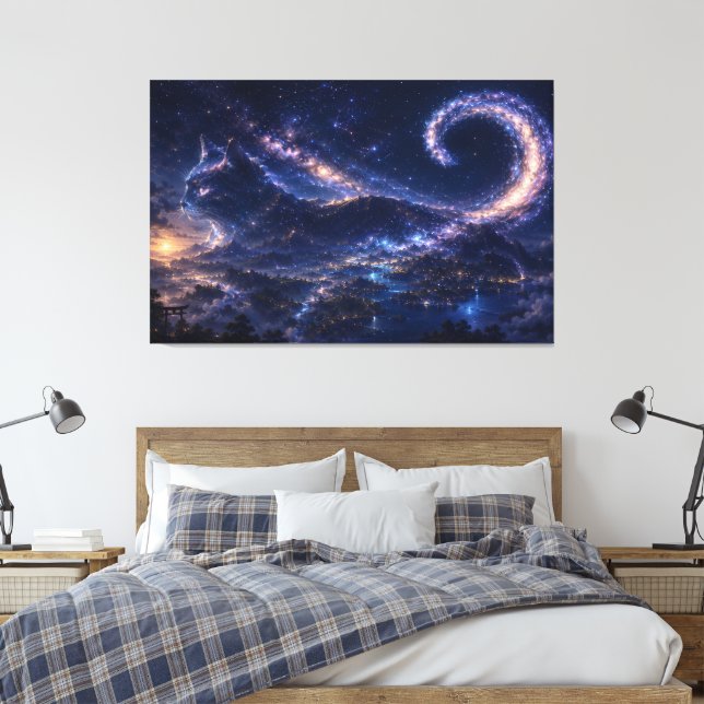Toile Chat d'esprit céleste sous la lune de la galaxie (Insitu(Chambre))