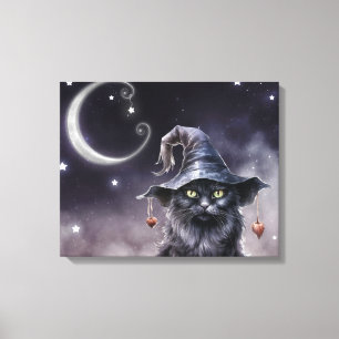 Toile Chat d'Halloween noir portant un Casquette de sorc