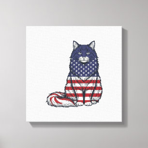 Toile Chat drapeau patriotique gravure vintage conceptio