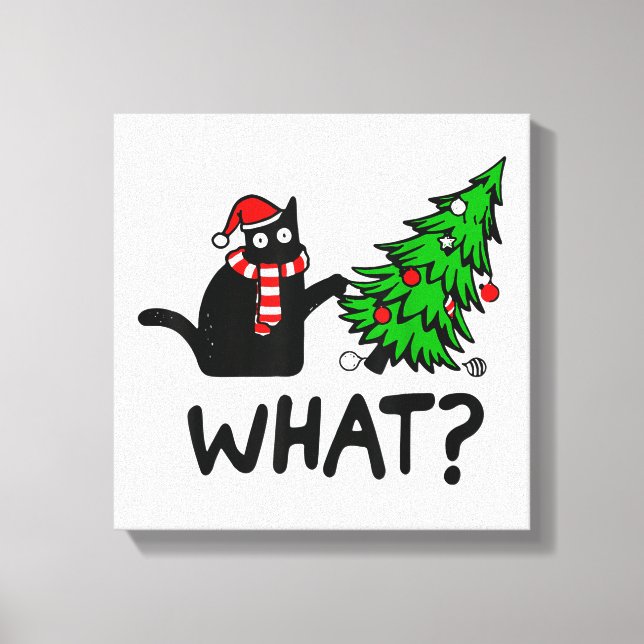 Toile Chat drôle Ce Chat Noir Poussant Arbre de Noël T- (Recto)