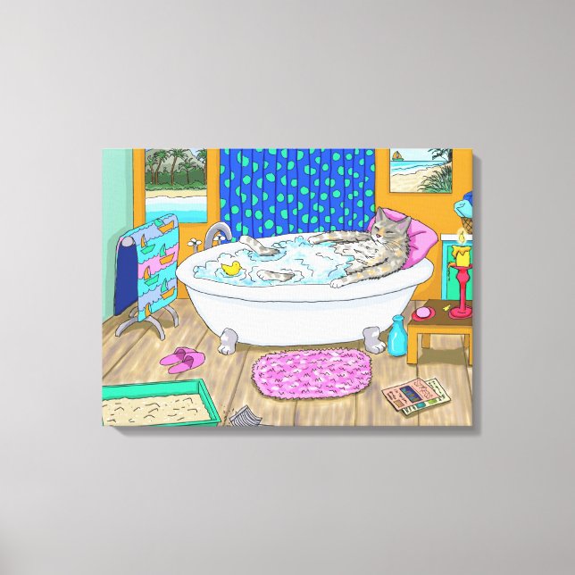 Toile Chat drôle dans le bain Chat 665 (Recto)