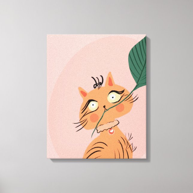 Toile Chat drôle feuille de plante dessin animé (Recto)