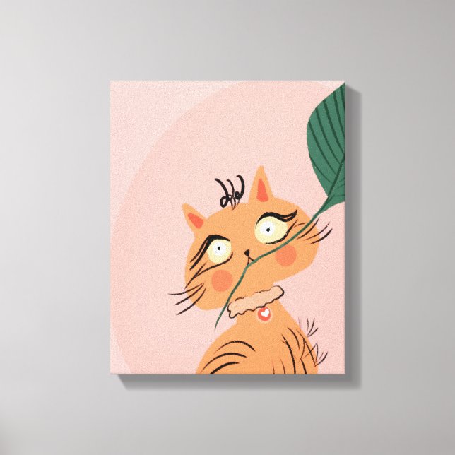 Toile Chat drôle feuille de plante dessin animé (Recto)