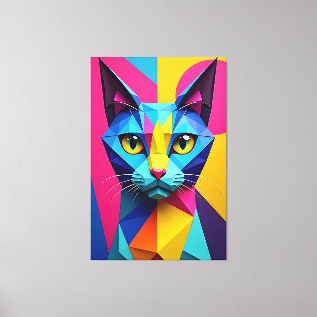 Toile Chat en pop art géométrique 3D (Recto)