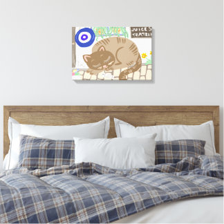 Toile Chat endormi de la taverne grecque, scène méditerr