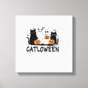 Toile Chat fantôme d'Halloween Catloween Drôle Chat noir