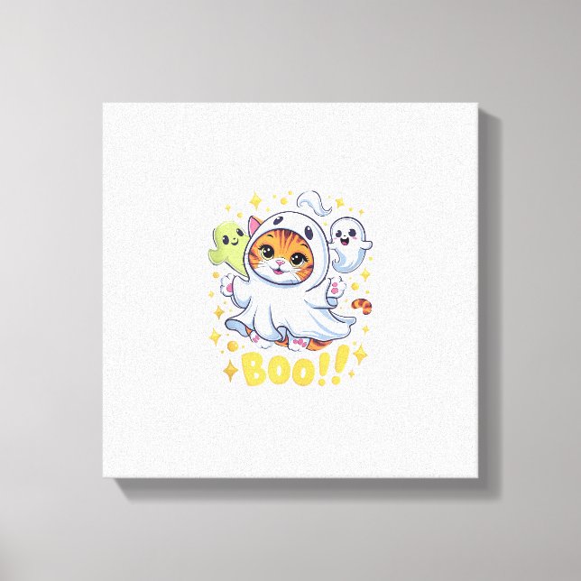 Toile Chat fantôme mignon d'Halloween Boo Chat drôle BOO (Recto)