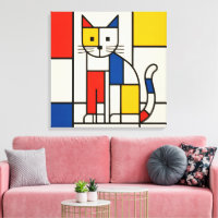 Chat géométrique de style Mondrian Art abstrait Po