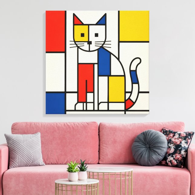 Toile Chat géométrique de style Mondrian Art abstrait Po (Insitu(Salon))