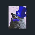 Toile Chat gris avec chapeau bleu et moustache<br><div class="desc">Children's</div>