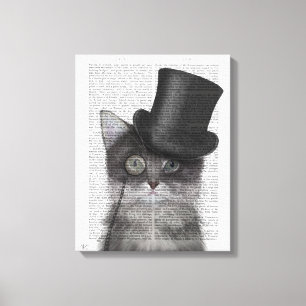 Toile Chat gris avec chapeau supérieur