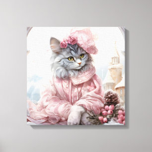 Toile Chat Gris Habillé De Rose Dans Une Fenêtre