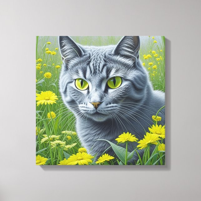 Toile Chat gris mignon avec Yellow Eyes Ai Art (Recto)