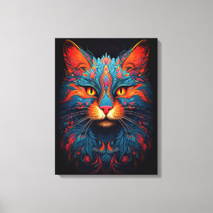 Toile Chat Kitty coloré Animal Psychedelic Imaginaire Ar