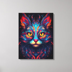 Toile Chat Kitty coloré Animal Psychedelic Imaginaire Ar