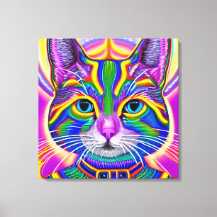 Toile Chat Kitty Mystique unique bleu et vert