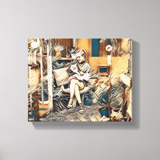 Toile Chat "L'amour dans ses mains"