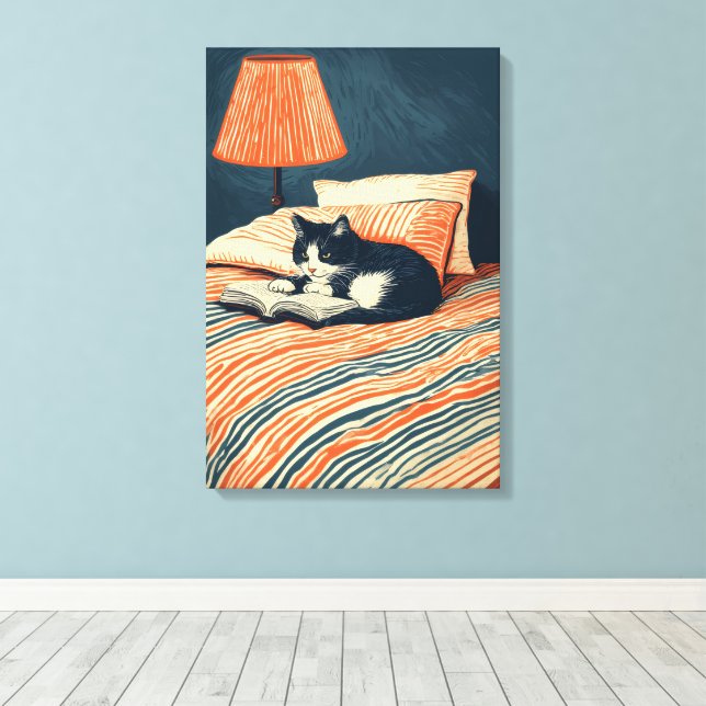 Toile chat lisant au lit (Insitu (Plancher de Bois))