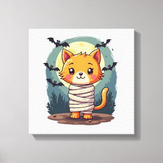 Toile Chat momie effrayant d'Halloween et citrouille d'H