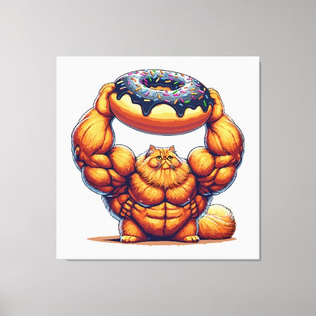 Toile Chat Musclé qui Soulève un Beignet (Recto)
