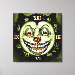 Toile Chat noir 13 Horloge Halloween