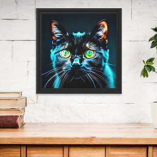 Toile Chat noir aux yeux verts Photo d'animal félin mode