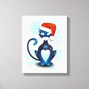 Toile Chat noir avec Casquette Père Noël