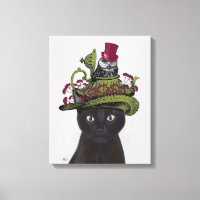 Chat noir avec théière et hibou 2