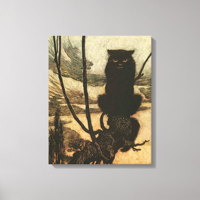 Toile Chat noir d'Halloween effrayant vintage Rackham (Recto)