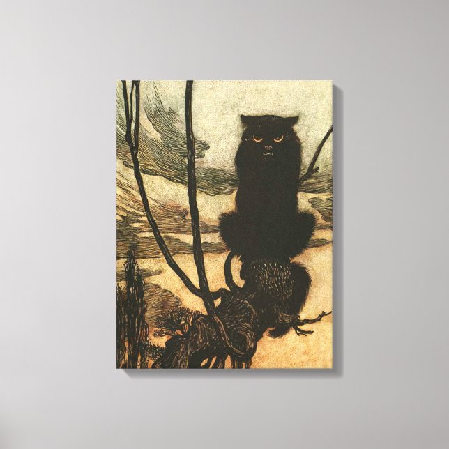 Toile Chat noir d'Halloween effrayant vintage Rackham (Recto)