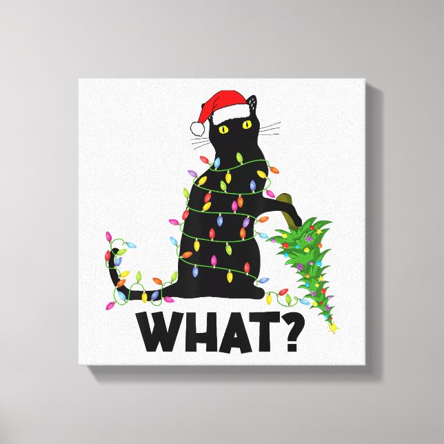 Toile Chat Noir Drôle Poussant Arbre De Noël Sur Chat Ch (Recto)