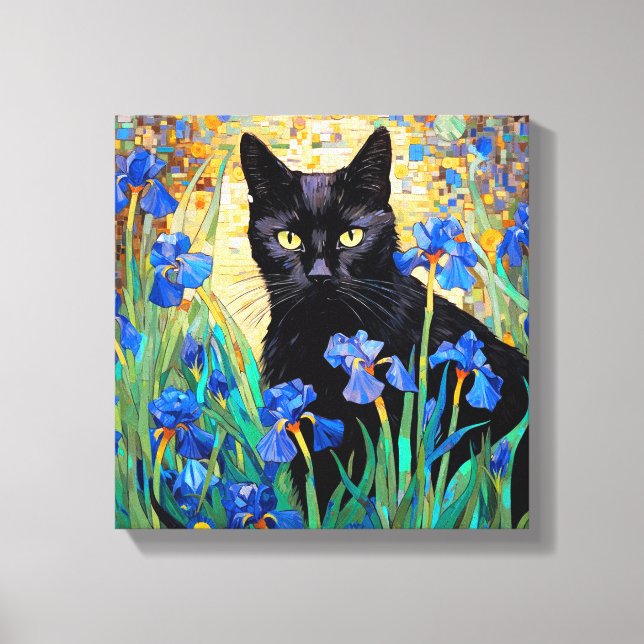 Toile "Chat Noir En Iris Violet (Recto)