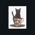 Toile Chat noir en Teacup<br><div class="desc">Chat noir en Teacup par FabFunky. Dispose d'un chat assis dans une belle tasse à thé fleurie. | 191389D</div>