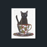 Toile Chat noir en Teacup<br><div class="desc">Chat noir en Teacup par FabFunky. Dispose d'un chat assis dans une belle tasse à thé fleurie. | 191389D</div>