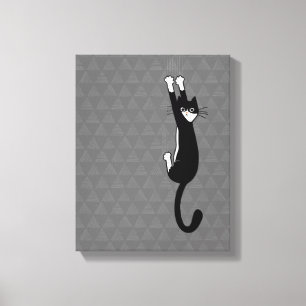 Toile Chat noir et blanc suspendu Drôle de chat smokin