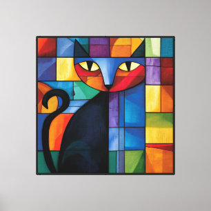 Toile Chat noir géométrique Grille en verre teinté