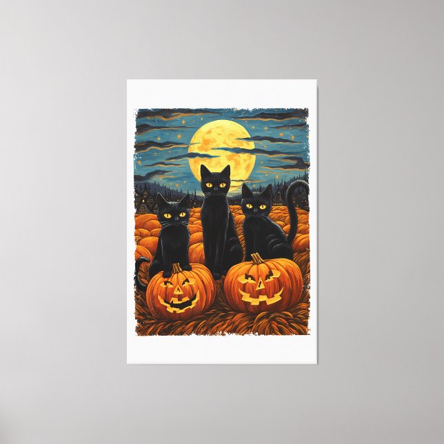 Toile Chat noir Halloween Amoureux de les chats Starry N (Recto)
