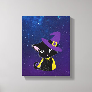 Toile Chat noir mignon en sorcier Casquette - Halloween