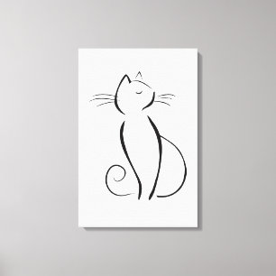 Toile Chat noir minimaliste sur blanc