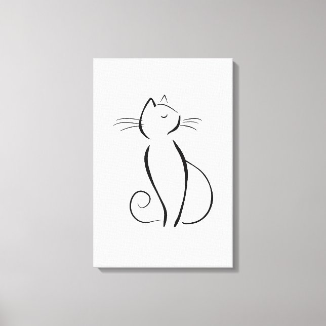Toile Chat noir minimaliste sur blanc (Recto)