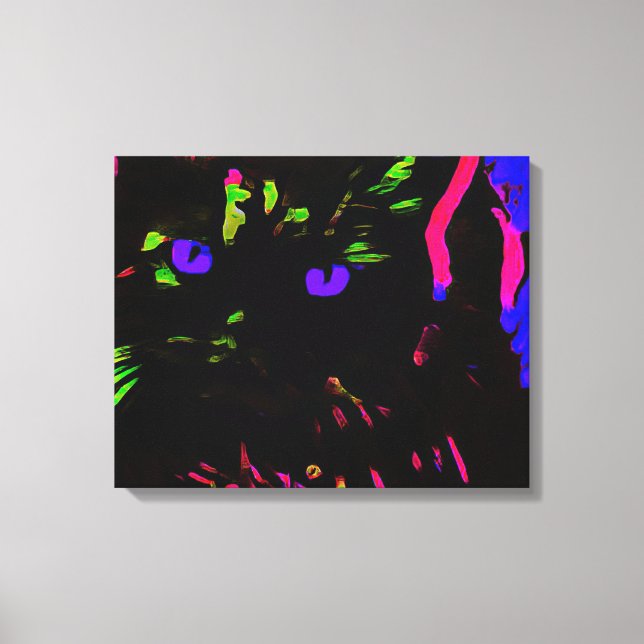 Toile Chat noir néon avec yeux brillants (Recto)