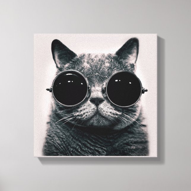 Toile Chat noir rétro amusant avec lunettes de soleil fo (Recto)